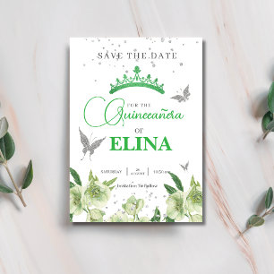 Save The Date Sage Green couronne Florale Papillons Quinceañera
