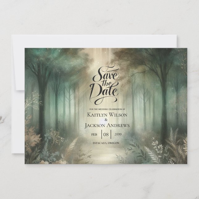 Save The Date Sage Green Enchanted Forest Radiance Wedding (Devant)
