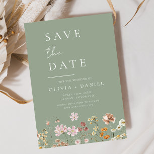 Save The Date Sage Green Fleurs sauvages Boho Enregistrer la dat