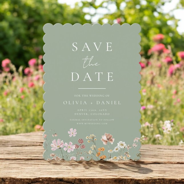 Save The Date Sage Green Fleurs sauvages Boho Enregistrer la dat (Créateur téléchargé)