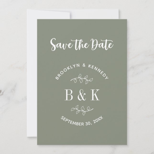 Save The Date Sage Green Floral Botanique Mariage Nom du couple (Devant)