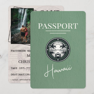 Save The Date Sage Green Hawaii Passeport Enregistrer La Date