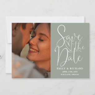 Save The Date Sage Green Mariage 2 Photo QR Code Élégant Script