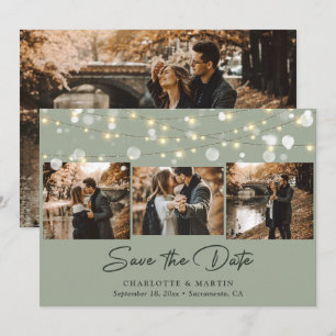 Save The Date Sage Green Mariage 4 Photo Collage Enregistrer La