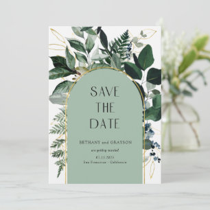 Save The Date Sage Green, Modern Botanical Greenery Code QR 