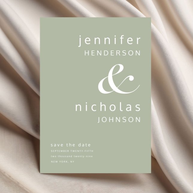 Save The Date Sage Green Moderne Ampersand Typographie Mariage (Sage Green Modern Ampersand Typography Wedding Save The Date)