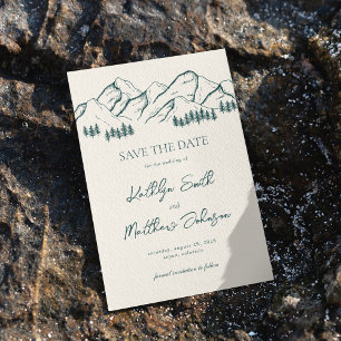Save The Date Sage Green Mountain Pine Tree Mariage extérieur