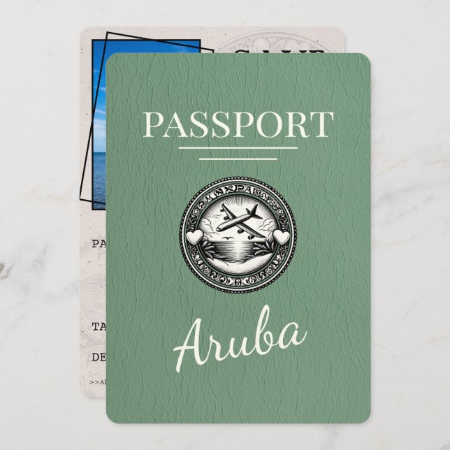 Save The Date Sage Green Passeport Aruba Enregistrer La Date (Devant / Derrière)