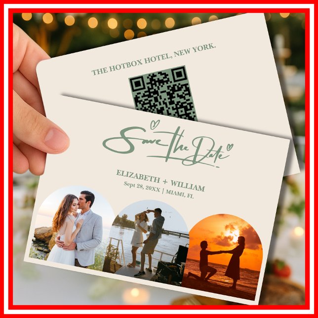 Save The Date Sage Green Photo Mariage QR Code Elegant (Créateur téléchargé)