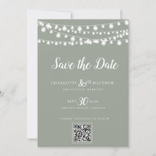 Save The Date Sage Green String Lights Script moderne Enregistre