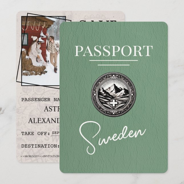 Save The Date Sage Green Suède Passeport Enregistrer La Date (Devant / Derrière)
