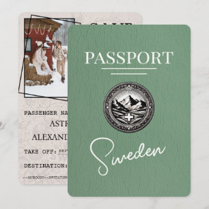 Save The Date Sage Green Suède Passeport Enregistrer La Date