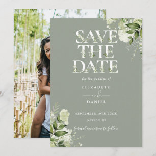 Save The Date Sage Green Typographie florale Mariage photo