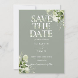 Save The Date Sage Green Typographie florale QR Code Mariage