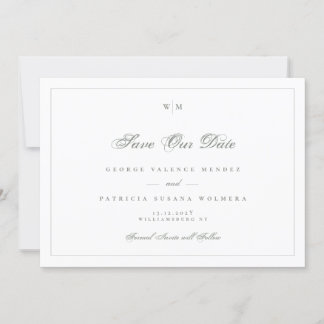 Save The Date Sage Gris Cadre Monogramme Mariage photo classique