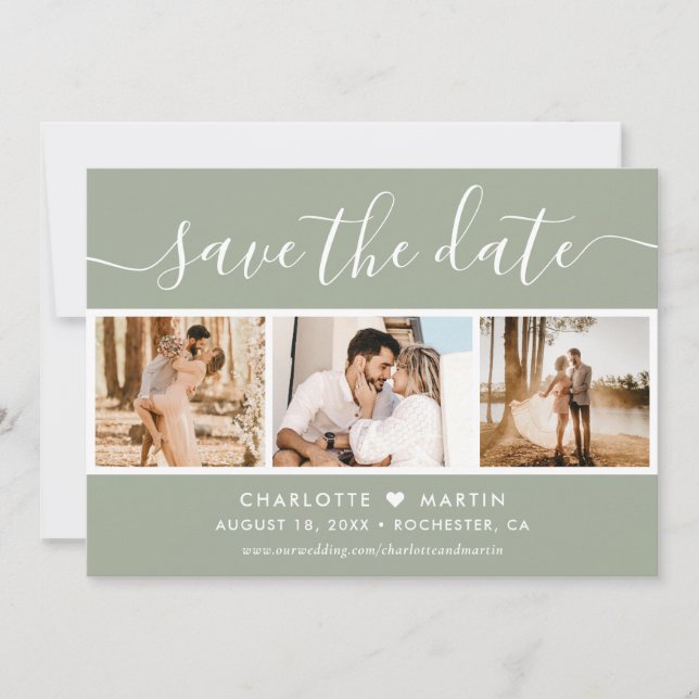 Save The Date Sage moderne Mariage vert 4 Photo (Devant)