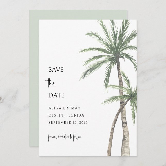 Save The Date Sage Palm Tree Destination Enregistrer la date (Devant / Derrière)