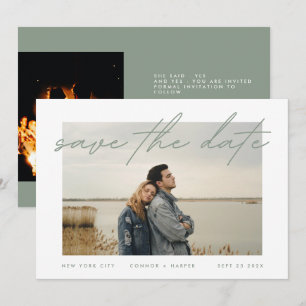 Save The Date Sage Vert Blanc Élégant Bordure Photo