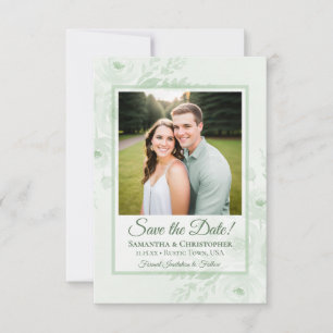 Save The Date Sage Vert Bohème Chic Pivoines & Photo Mariage