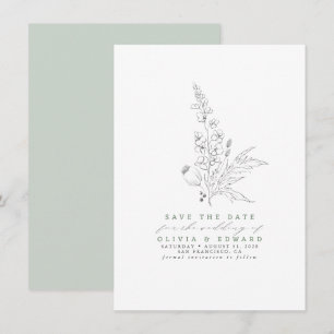Save The Date Sage vert Fleur sauvage dessiné à la main Enregist