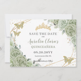 Save The Date Sage Vert Floral Or Quinceanera Sweet sixteen