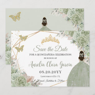 Save The Date Sage Vert Floral Pampas Grass Quinceanera Or