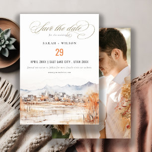 Save The Date Salt Lake City Utah Watercolor Mariage photo