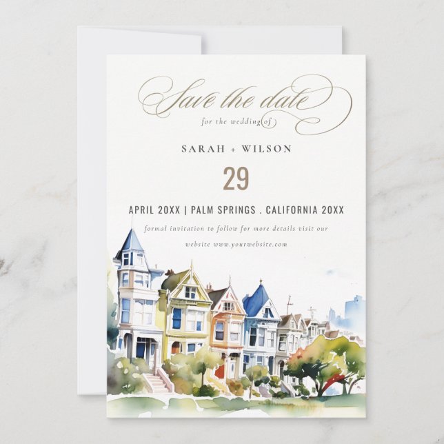 Save The Date San Francisco Painted Ladies Landscape Wedding (Devant)