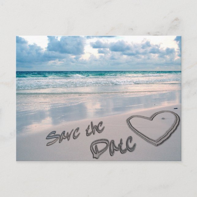 Save the Date Sand Herzschrift Ankündigungspostkarte (Vorderseite)