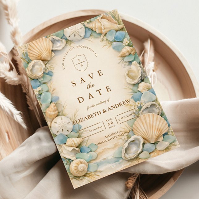 Save The Date Sandy Shore Seashell Wedding (Créateur téléchargé)