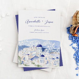 Save The Date Santorin Grèce Aquarelle Destination Mariage