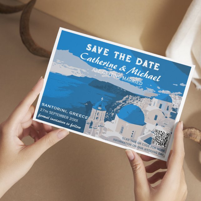 Save The Date Santorin Grèce Destination Mariage Code QR (Créateur téléchargé)