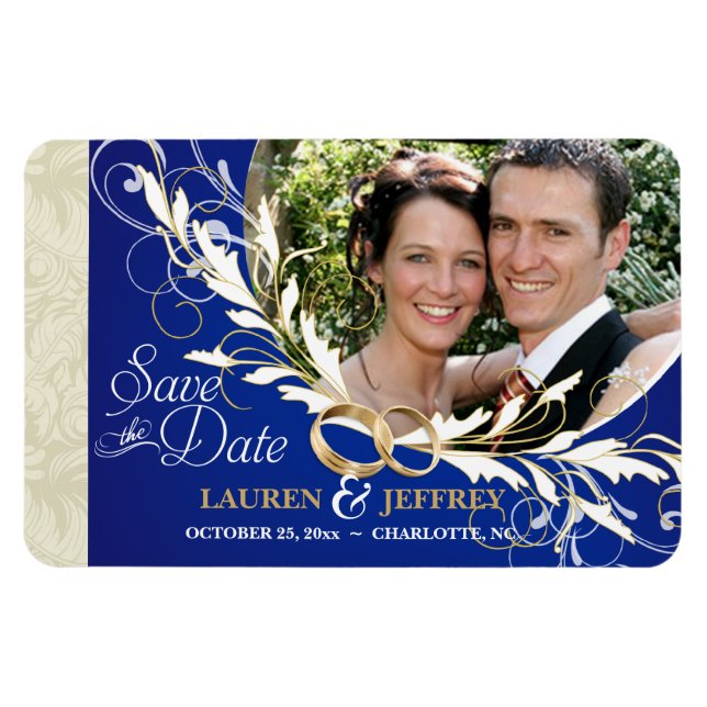 Save the Date - Sapphire Blue & Sage Foto Magnete (Horizontal)