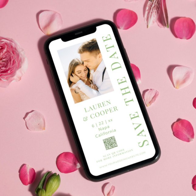 Save The Date Sauvegarder la date Code QR Vert Sauge Mariage Mod (Créateur téléchargé)