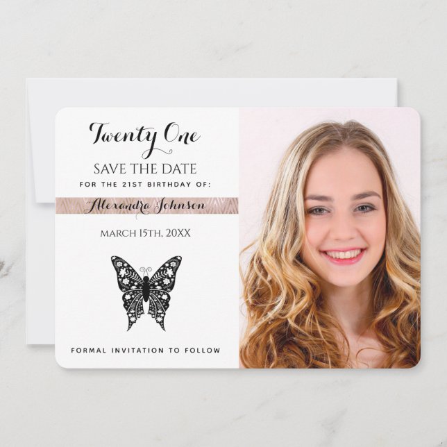 Save The Date Sauvegarder la date d'anniversaire Photo papillon  (Devant)