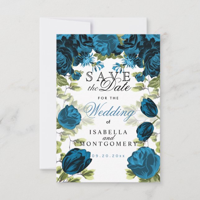 Save The Date Sauvegarder la date Floral bleu botanique (Devant)