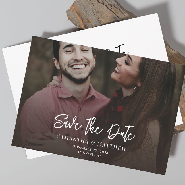 Save The Date Sauvegarder la date manuscrit photo Élégant mariag (Modern Photo Wedding Save the Date Announcement)
