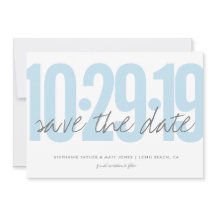 Sauvegarder la date, mariage, photo au dos, bleu