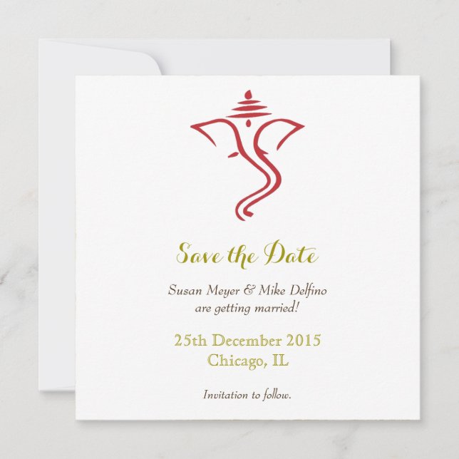 Save The Date Sauvegarder la date mariage rouge or ganpati ganes (Devant)