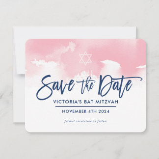 Save The Date Sauvegarder la date Mitsva moderne aquarelle rose 