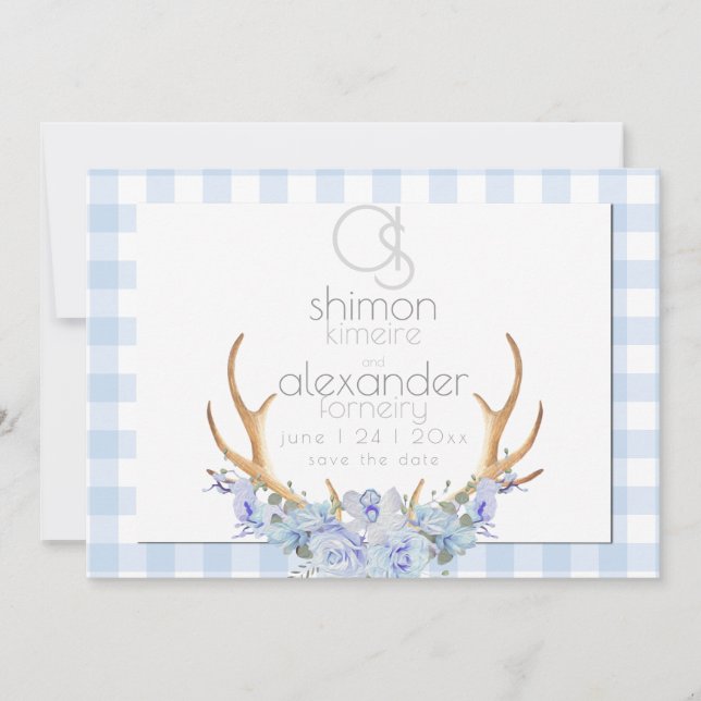 Save The Date Sauvegarder la date | Monogramme floral à carreaux (Devant)