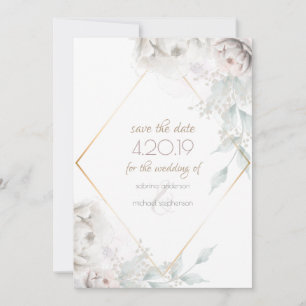 Save The Date Sauvegarder la Date   Pivoines Aquarelle Blanche A