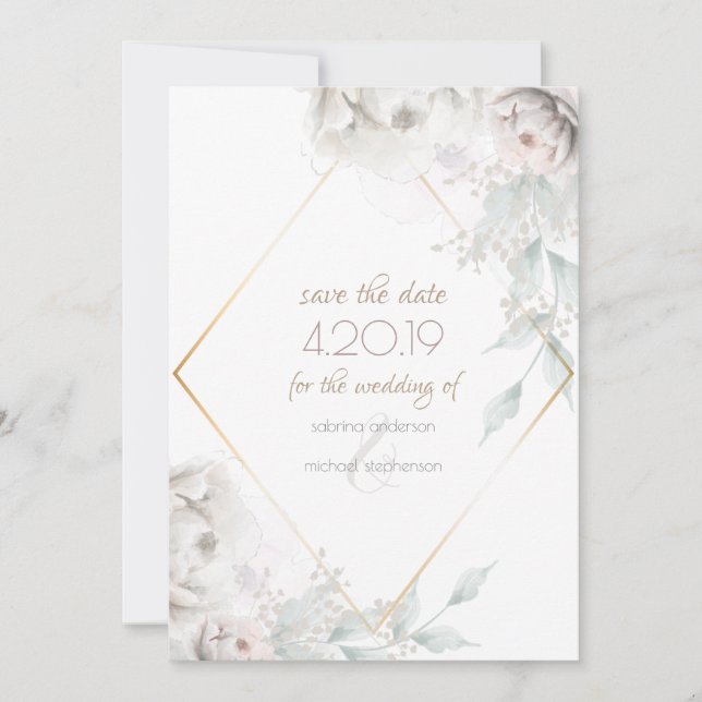 Save The Date Sauvegarder la date | Pivoines aquarelles blanches (Devant)