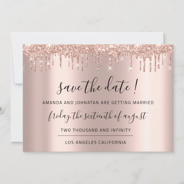 Save The Date Sauvegarder la date Rose noire paillettes gouttes  (Devant)