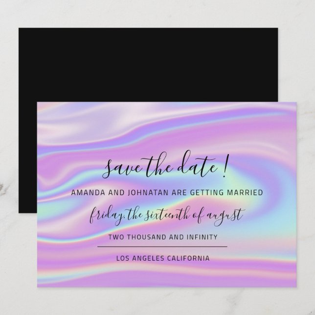 Save The Date Sauver la date Black Minimalisme Holographique (Devant / Derrière)