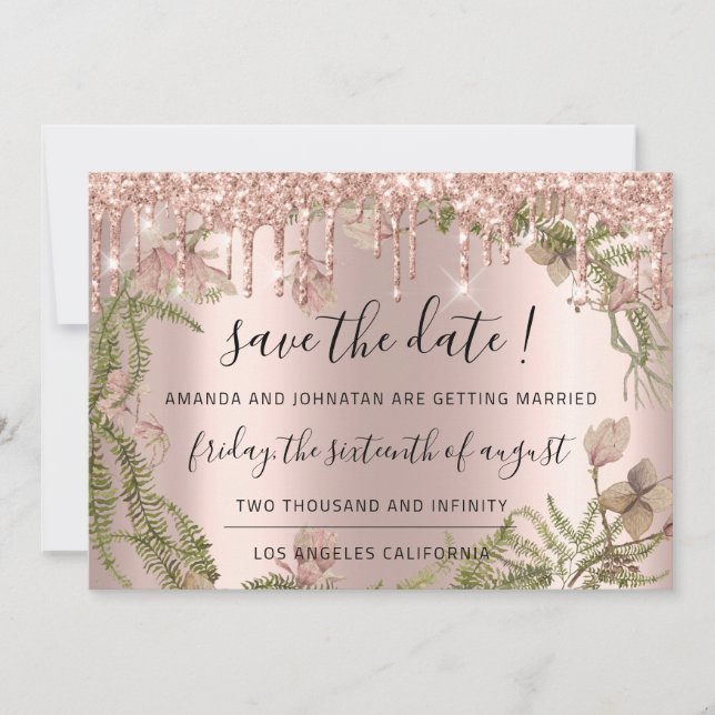Save The Date Sauver la date Black Rose Floral Woodland Drips (Devant)