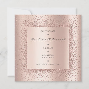 Save The Date Sauver la date Diamant Rose Or Cristaux Monogramme