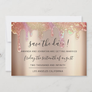 Save The Date Sauver la date gouttes holographiques rose fardée