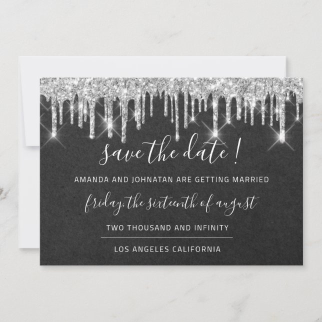 Save The Date Sauver la date Kraft argent gris goutte Graphite (Devant)