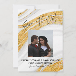 Save The Date Sauver la date   Marbre blanc, gris et or